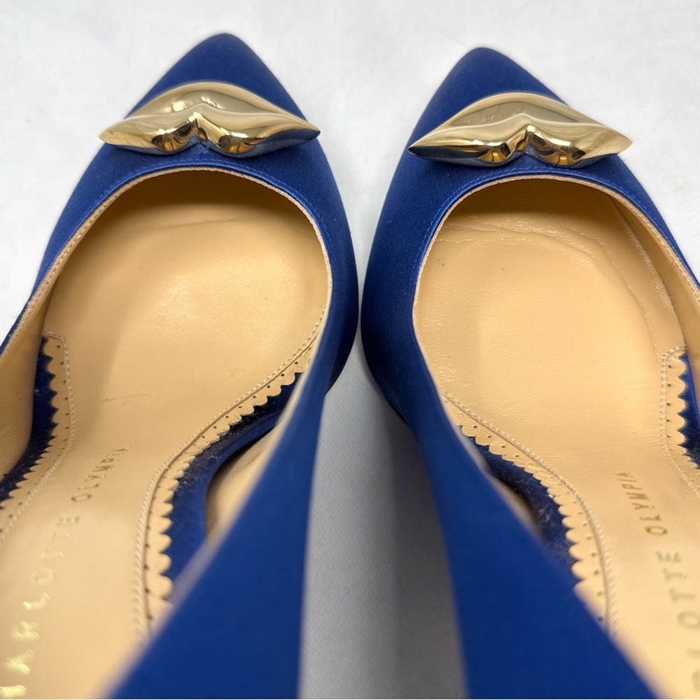 Charlotte Olympia Lippy Eva Metal Lips Silk Satin Pointed Toe Stiletto Heel Pump - Picture 6 of 13
